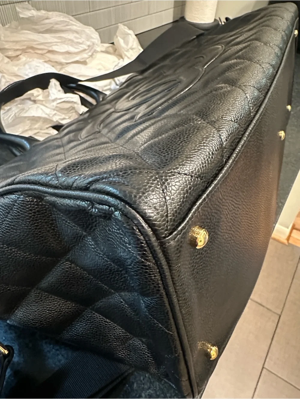 Chanel Timeless CC Black Quilted Caviar Leather Bowler XL